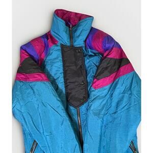 Vtg SKI Jacket Color Block 90s Teal Magenta Purple Wmn Med